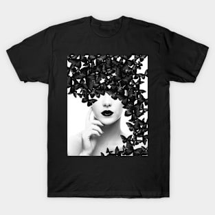 Woman, Girl, Butterflies, Lips print, Fashion art, Fashion print, Scandinavian art, Modern art, Wall art, Print, Minimalistic, Modern T-Shirt